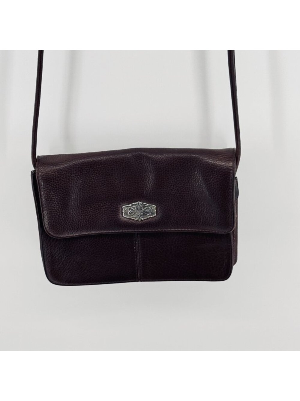 Vintage Fossil Brown Leather Crossbody Bag With Silver Accent